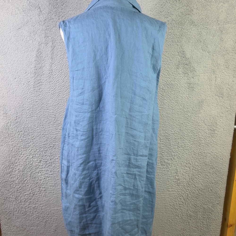 Free People The Nue Mini Dress Womens XL Blue V Neck Sleeveless Linen Preppy - Picture 2 of 9